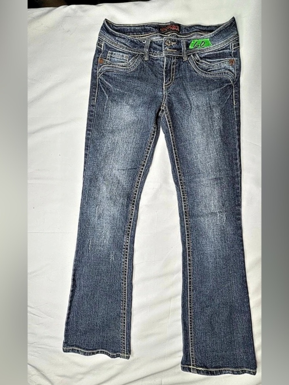 🖤 Bongo Jeans Size 7 Blue Stretch Denim Embellished Pockets Y2K Style